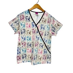 Disney Women’s Tinklebell Scrub Top Short Sleeve Size XS